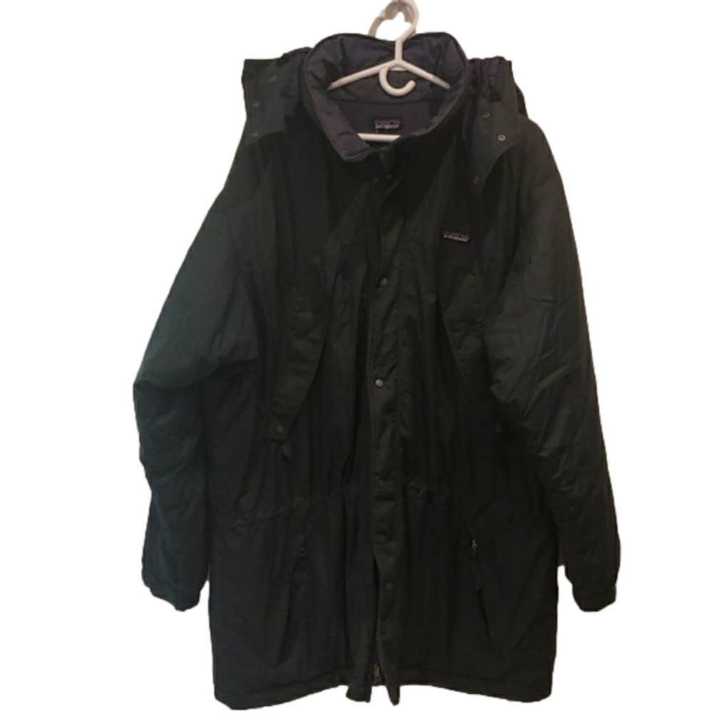 VINTAGE PATAGONIA 1997 Das Parka Insulated Coat Green Exterior Blue Interior Hoo
